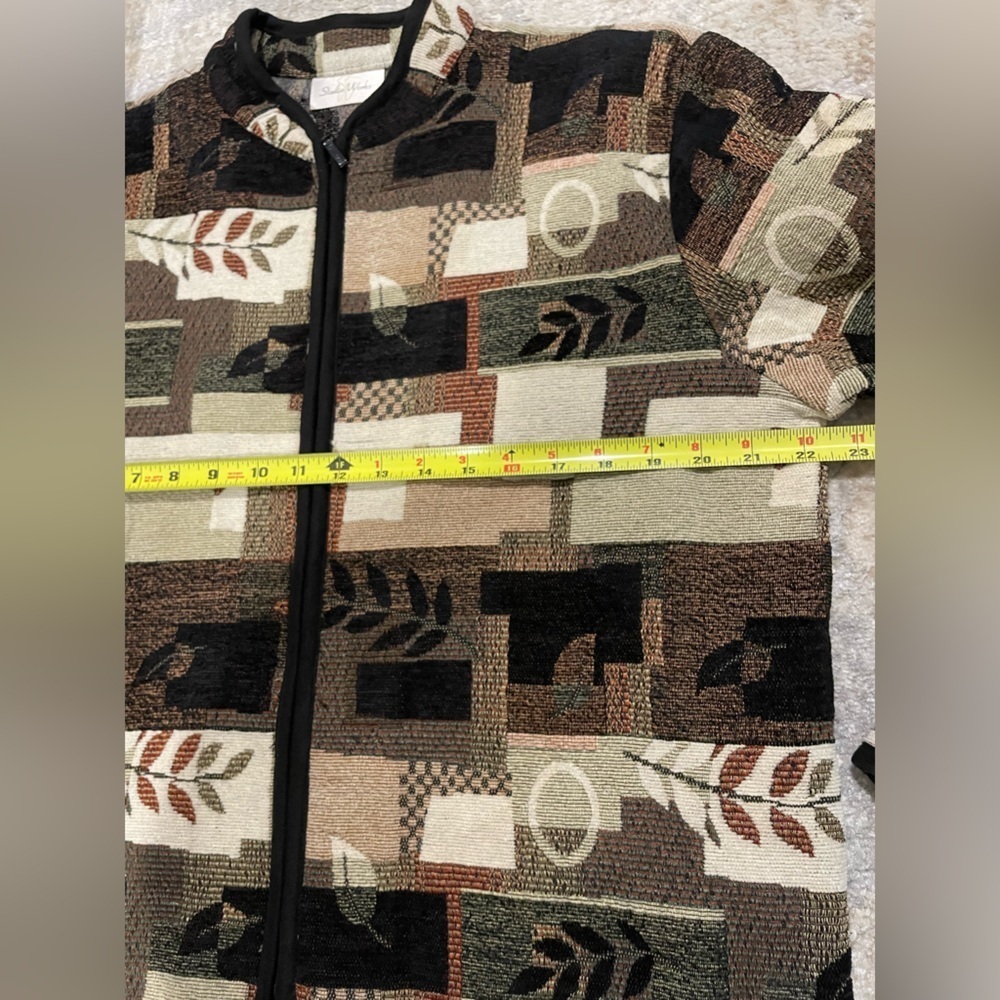 Vintage Studio Works Patchwork Tapestry Jacket Full Zip Fall Brown Leaf Sz Large - Picture 8 of 11